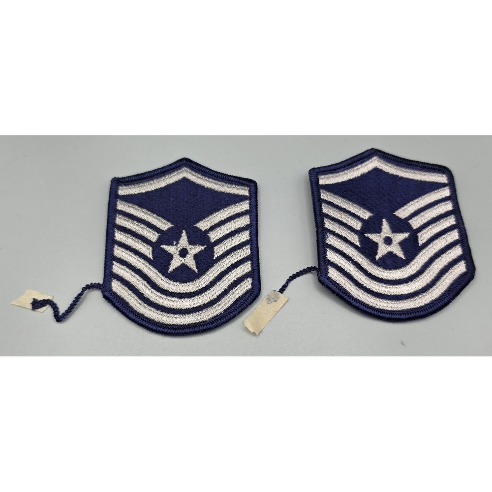 USAF Chief Master Sergeant E-9 Rank Chevron Patch Pair Blue Silver 4 Inch